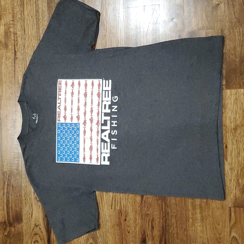 Mens RealTree distressed flag print gray t-shirt size L